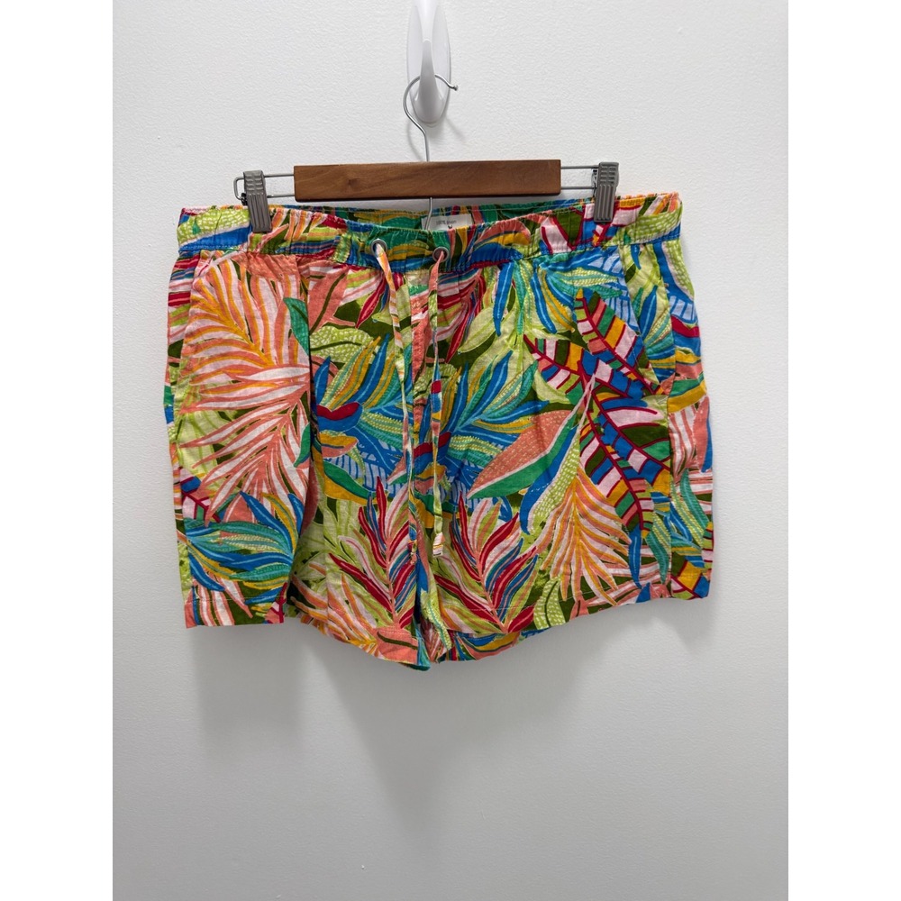 C&C California Womens XL Linen Tropical Palm Print Shorts Multicolor Drawstring